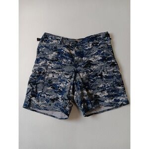 Mens Cargo Shorts Size L Blue Digital Camo Adjustable Waist Pockets Casual